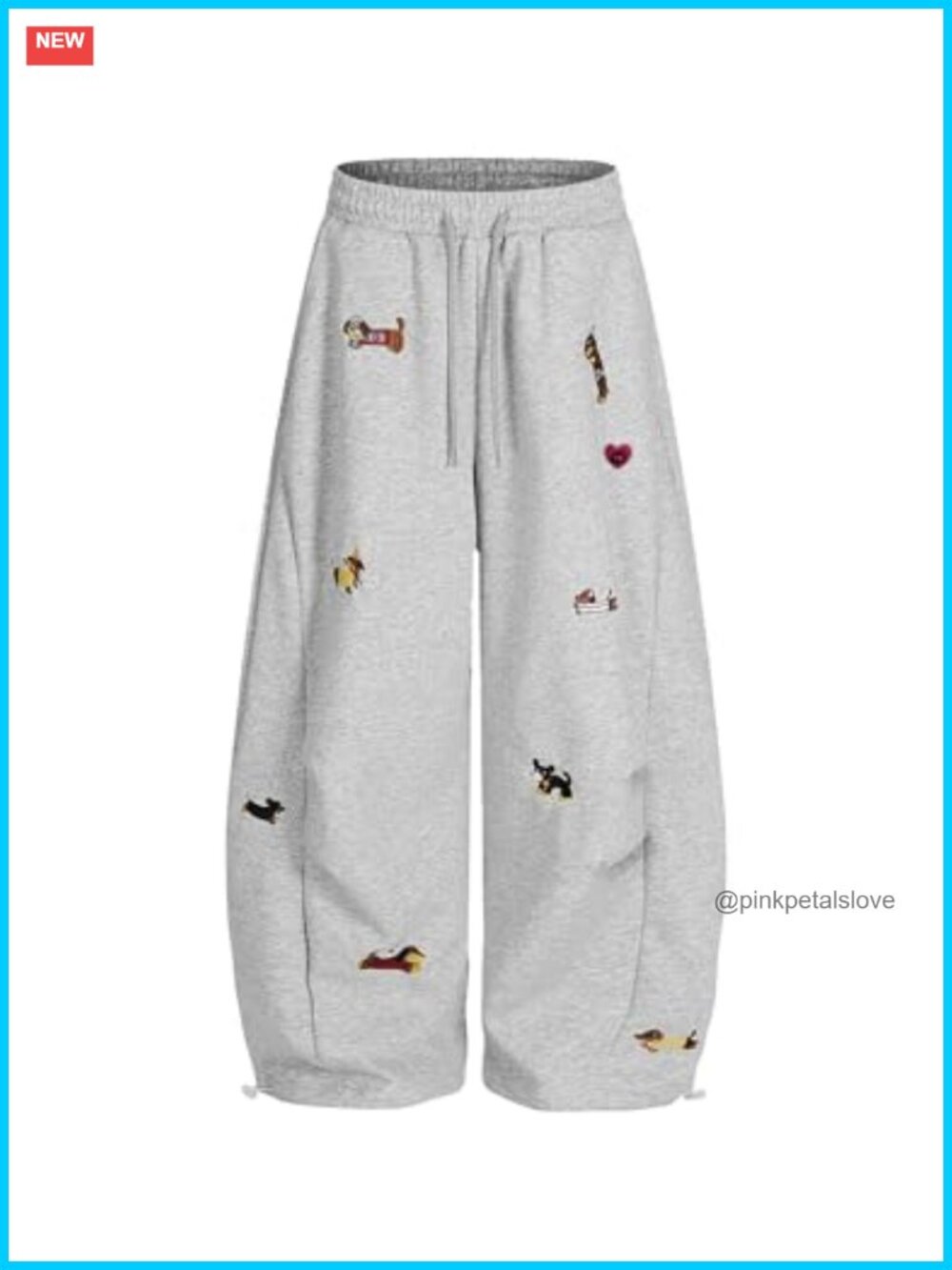 Embroidery Puppy Baggy Barrel Sweatpants Y2K Wide Leg Drawstring Trouser